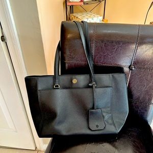 Tory Burch Black & Gold Saffiano Leather Tote